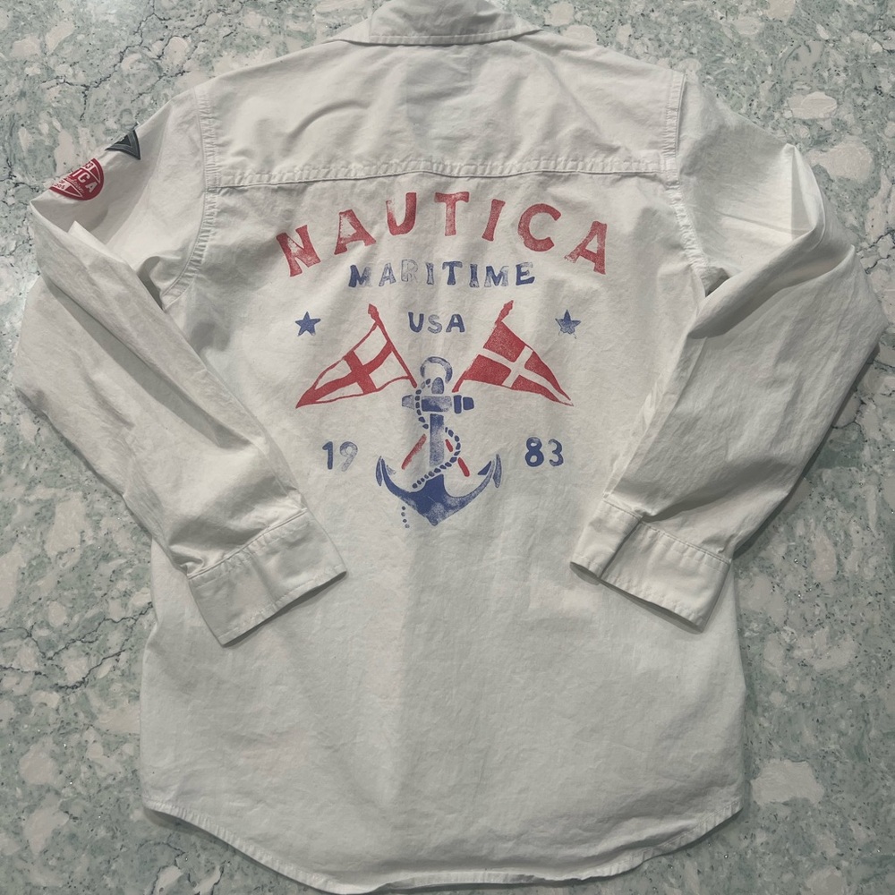 Nautica White Maritime Shirt with Red and Blue Accents